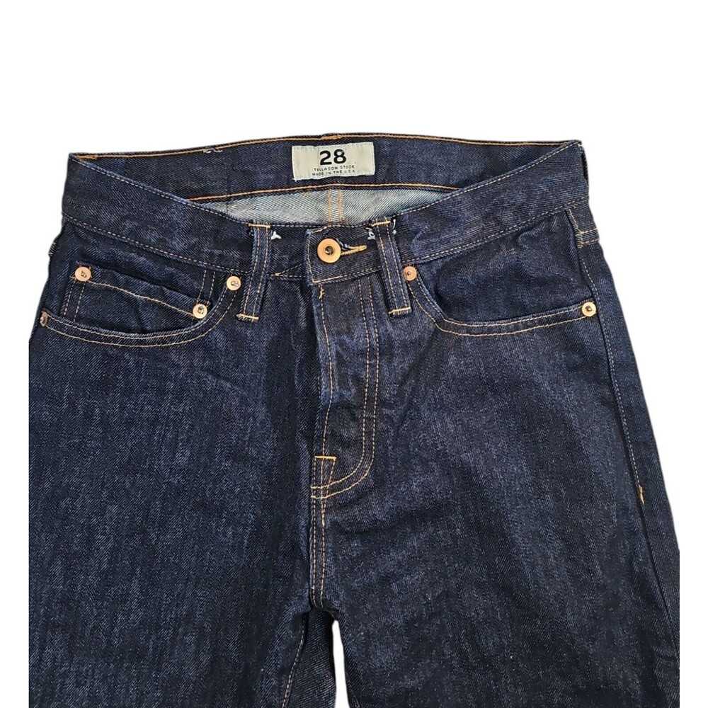 Tellason Stock Jeans Mens 28x34 Blue Straight Leg Dark Wash Denim Made In USA